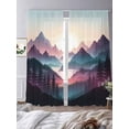 thumbnail image 4 of Sheer Curtains 84 inches Long 2 Panels Set Abstract Landscape Mountain Sunrise Light Filtering Sheer Drapes Rod Pocket Window Curtains for Living Room/Bedroom, Blue Forest Tree River, 4 of 8
