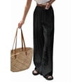 thumbnail image 2 of Women Wide Leg Trousers Embroidered Lace Eyelet Baggy Pants Dressy Trendy Beach Palazzo Pants Black S, 2 of 9