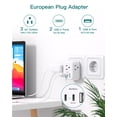 thumbnail image 2 of Adaptador de enchufe de viaje Addtam de EE. UU. a Europa con 3 salidas y 3 USB, 2 of 7