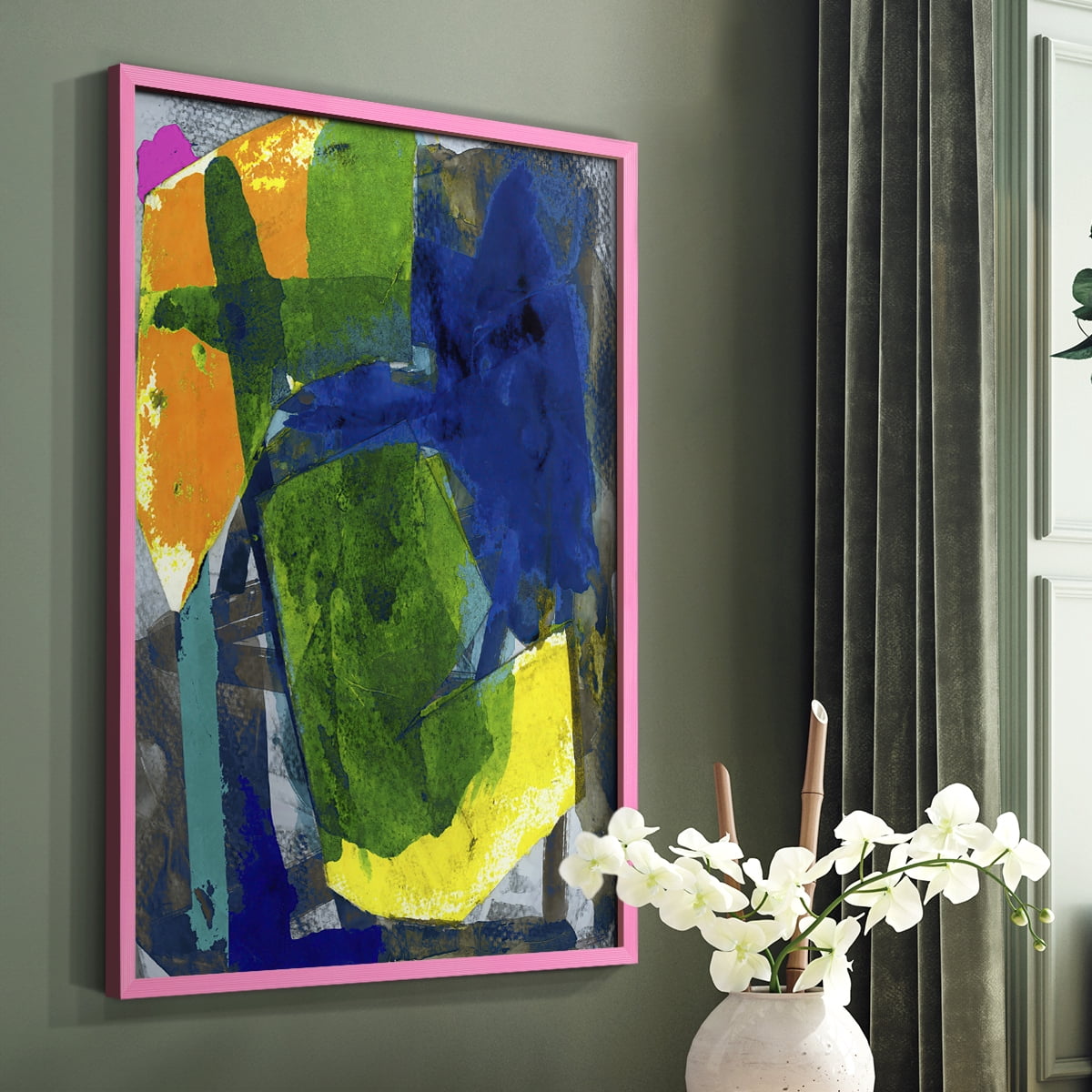 Brights Strokes I Framed Print in Pink Solid Wood Framed Print No Nail Hanging