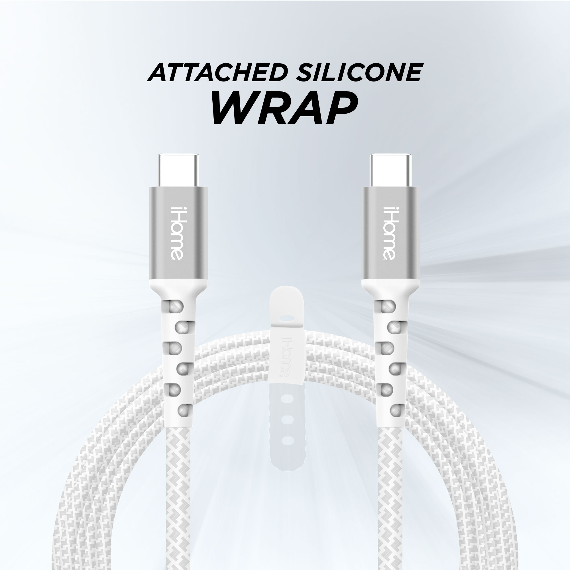 iHome 6' USB-C to USB-C Nylon Braided Cable, White photo 4