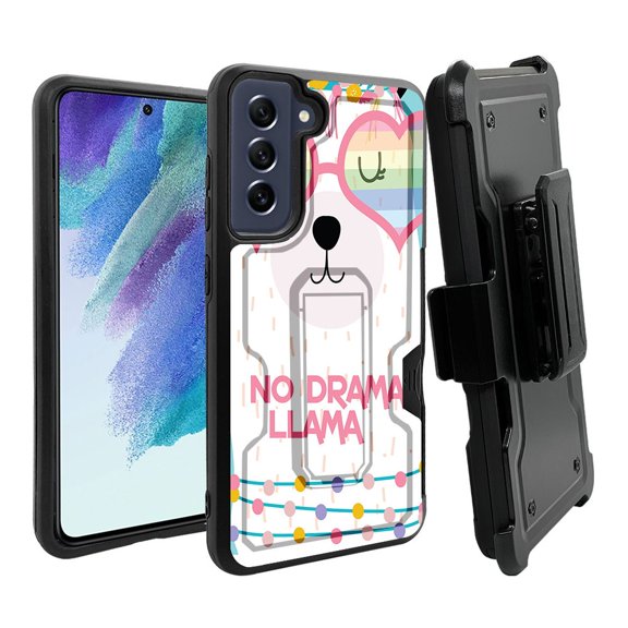 ANJ  Rugged Dual Layer Shockproof Holster Case w/Card Slot   Tempered Glass Cover for Samsung Galaxy S21 FE 5G - No Drama