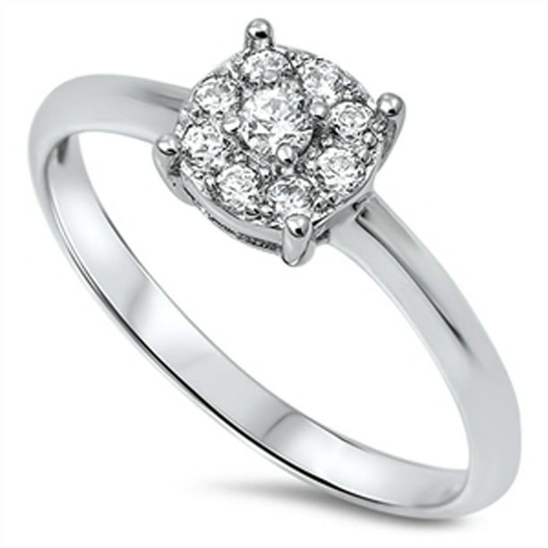 Sac Silver Choose Your Color Womens Clear Cz Cluster Promise Ring