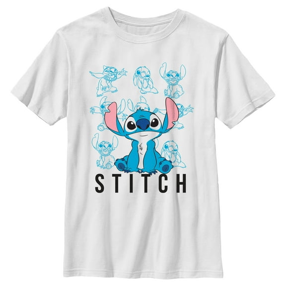 Boy's Lilo & Stitch Outline Poses Collage Graphic Tee White Large