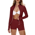 thumbnail image 3 of 2 Piece Workout Sets for Women Shorts Stretchy Thumb Hole Athletic Zip Up Jacket Long Sleeve Short Sets Yoga Gym Set, 3 of 5