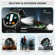 Blackview Rugged Smart Watch for Men, 1.45 HD Display Bluetooth Calling Smartwatch with Flashlight, Compass, 960mAh Battery, 100+ Sports Modes, Military Style Fitness Watch for Android iPhone,Black