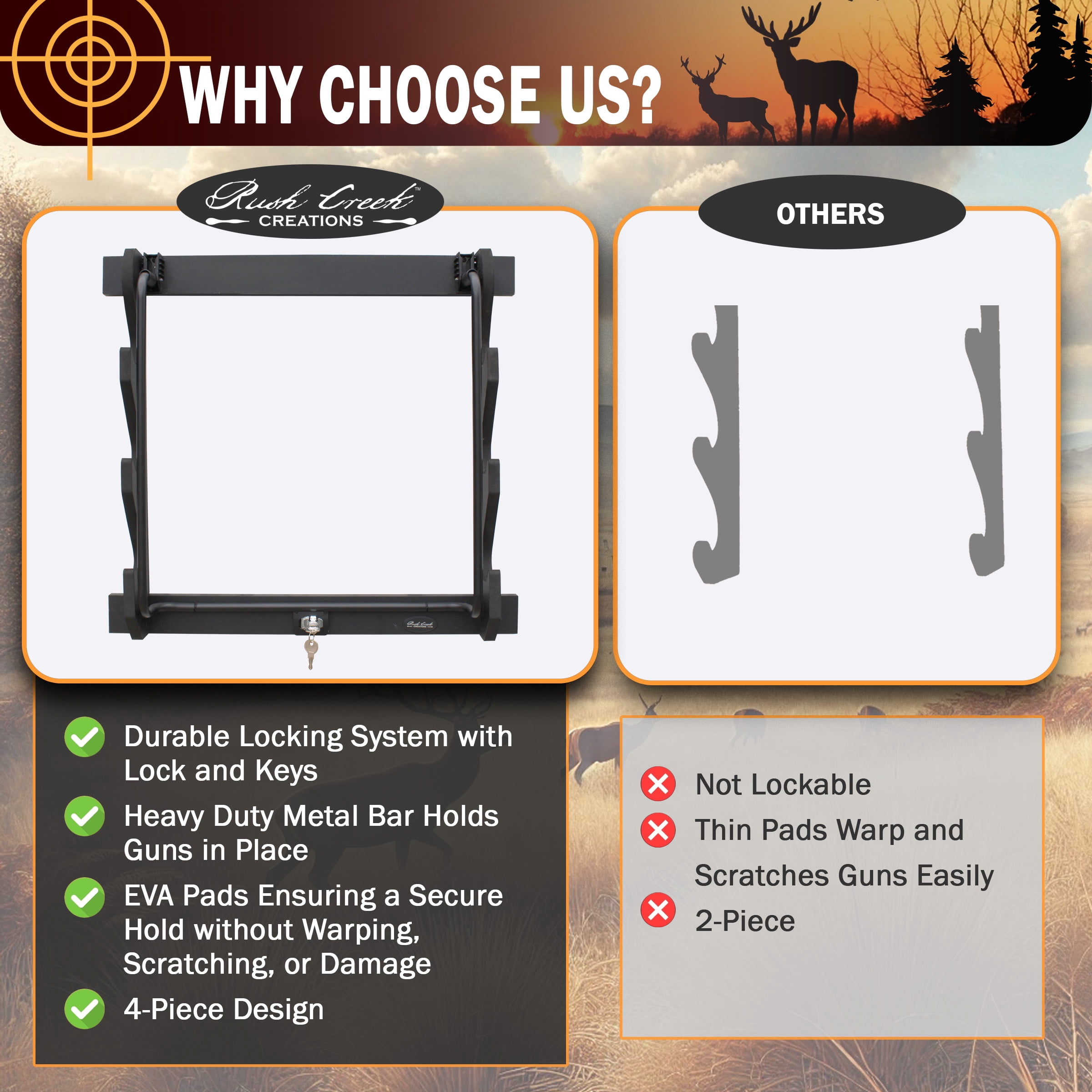 Rush Creek Creations Wall Gun Rack, 5 Gun Capacity, Metal Storage Display Rack