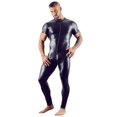 thumbnail image 1 of Mono ajustado de charol sexy para hombre, estilo europeo y americano, con doble cremallera en la cabeza, entrepierna abierta, para discoteca, traje de manga corta de talla grande, 1 of 4
