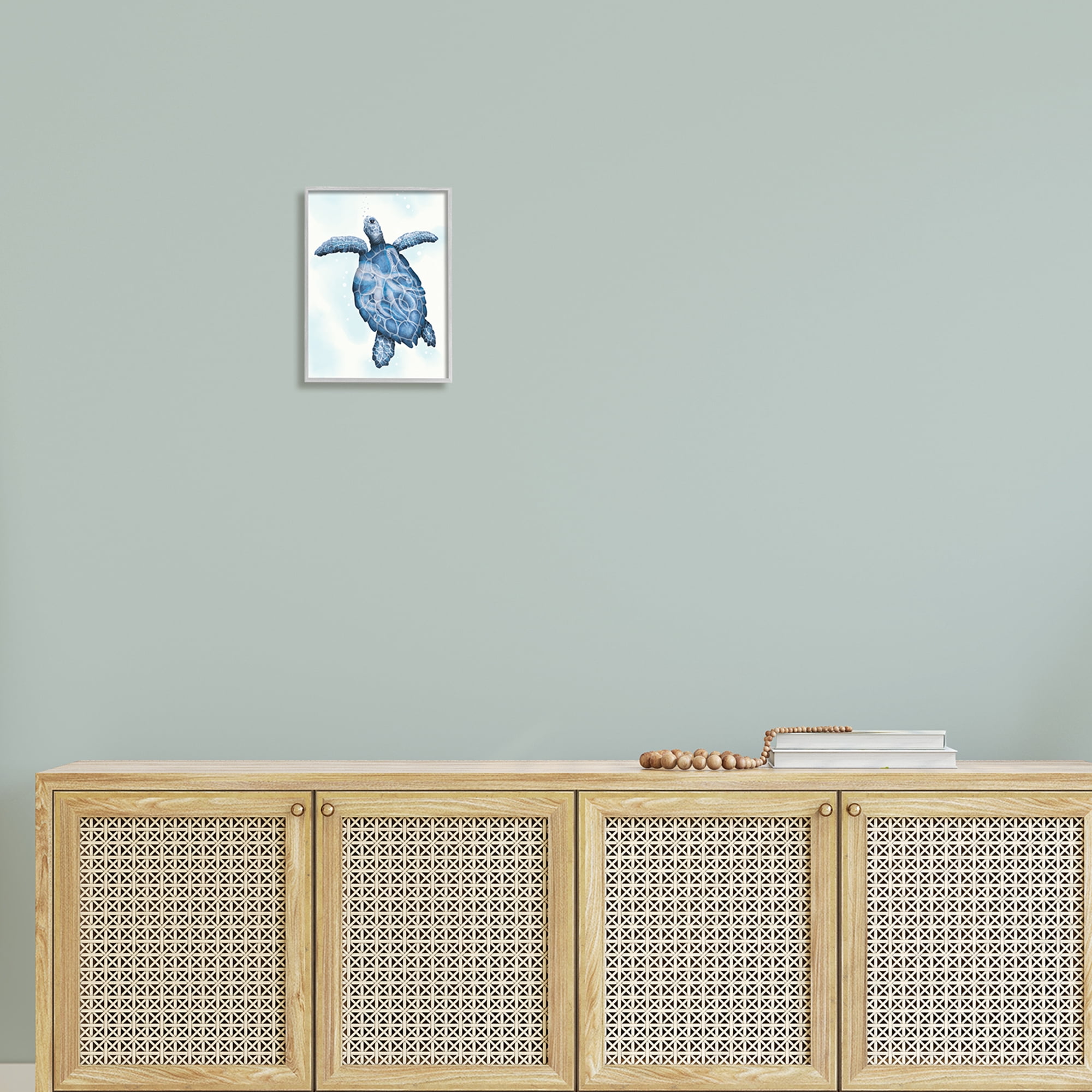 Stupell Industries Swimming Blue Sea Turtle Patterned Tentacles Shell Graphic Art Gray Framed Art Print Wall Art, Design by Darlene Seale