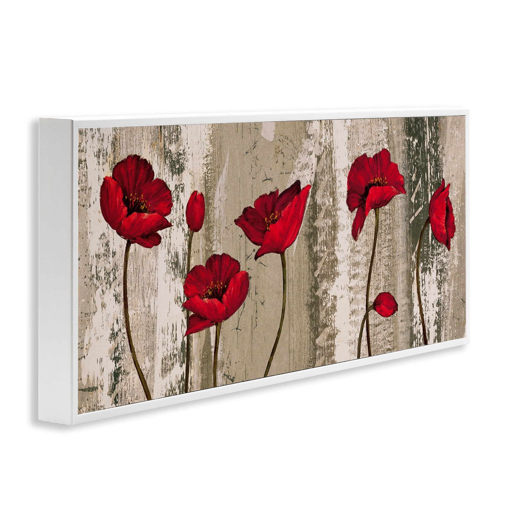 Stupell Industries Red Poppies Rustic Pattern Botanical & Floral Painting White Framed Art Print Wall Art, 24 x 10
