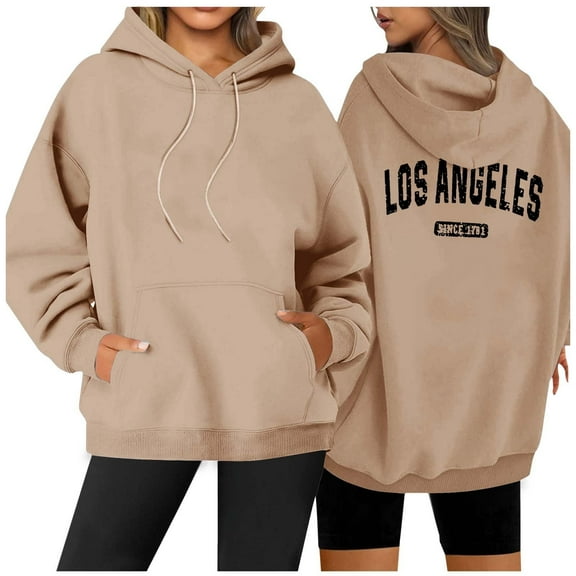 WENWU Womens Hoodie Long Sleeve Pullover Hoodies for Women Cute Hoodies Khaki Sweater Women's Fall Clothes Women's Fashion Hoodies & Sweatshirts