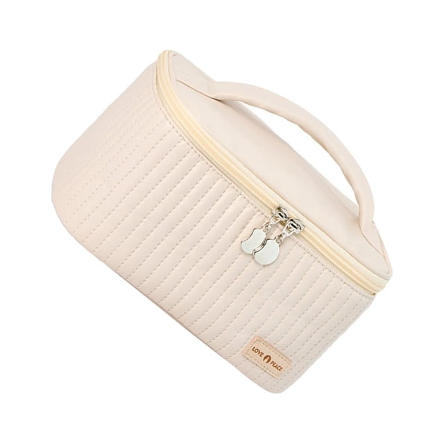 Organizador de maquillaje Inteprter PU compacto y portátil Blanco crema