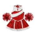 thumbnail image 5 of YONGHS Kids Girls Cheer Leader Uniform Sequin Cheerleading Dance Dress with Pom Poms Red 6, 5 of 7