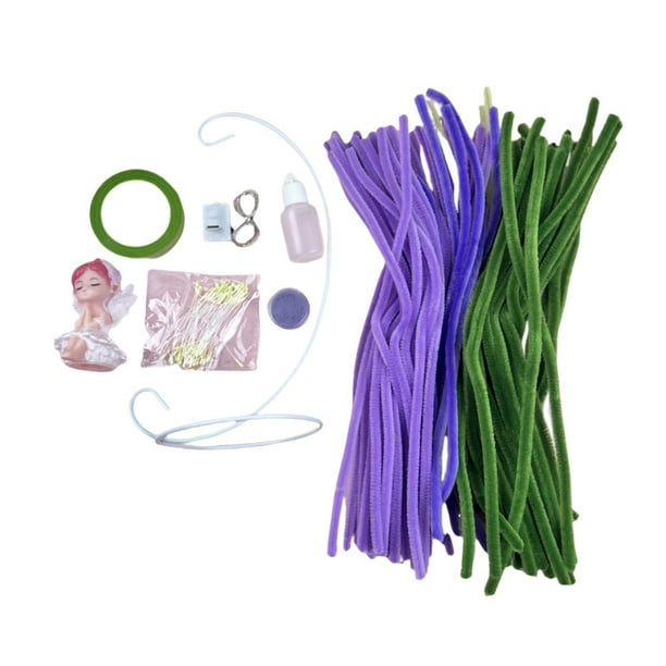 Limpiadores de pipas DIY Flores Lámpara de noche Adornos de escritorio Kit de materiales para hacer manualidades Púrpura