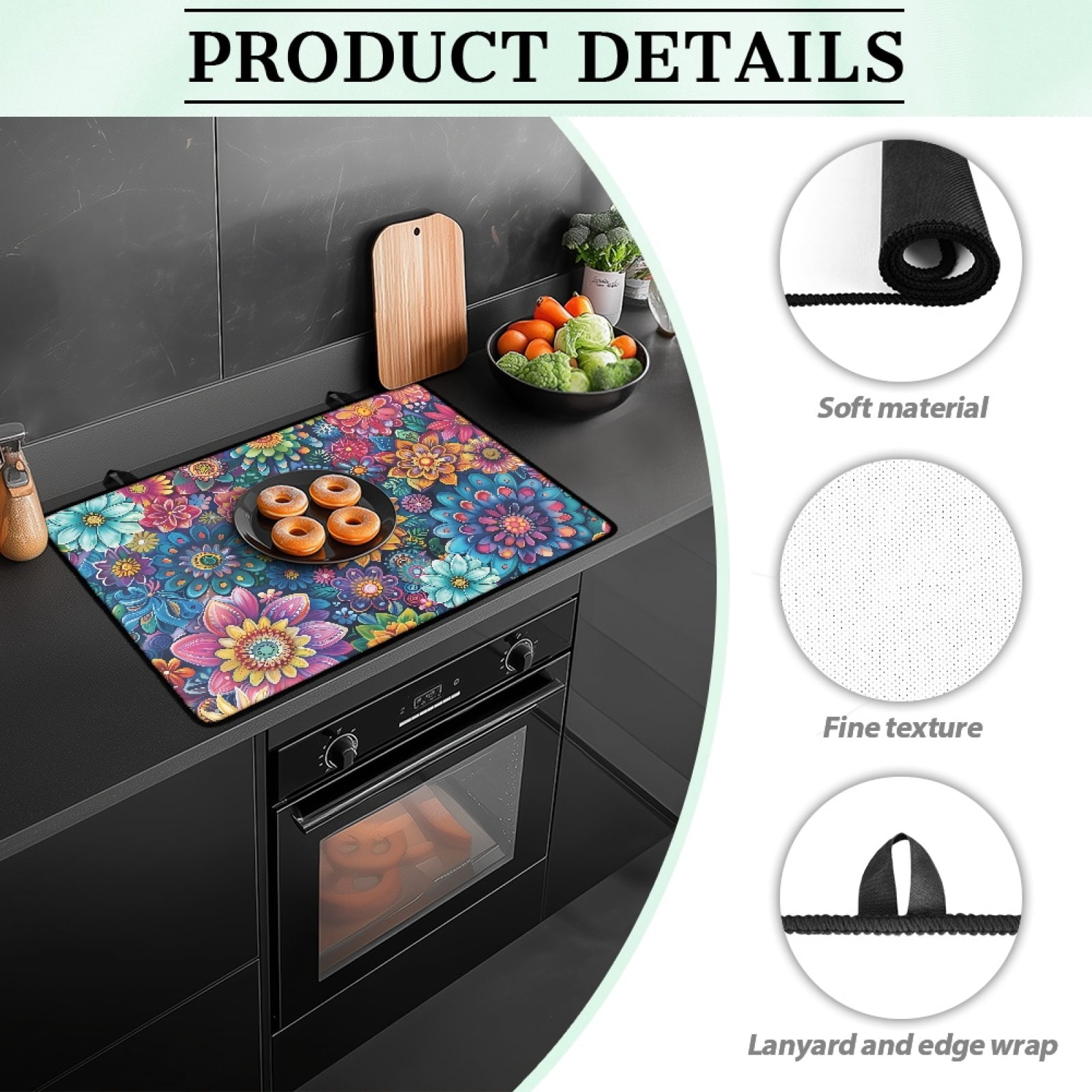Renewold Stove Cover for Stove Top, Ceramic Stove Top Cover Mat Scratch Resistant Oil Resistant Stovetop Cover Oven Mat Protector for Kitchen Decor, Bohemian Flower Dark Blue