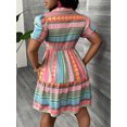 thumbnail image 6 of ZOELNIC Women's Printed Collar Button Down Dress - Puff Short Sleeve Mini Shirt Dress, S, 6 of 6