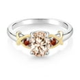 thumbnail image 3 of Gem Stone King 925 Sterling Silver and 10K Yellow Gold Peach Morganite Red Garnet Ring for Women (1.10 Cttw, Gemstone Birthstone, Size 5), 3 of 6
