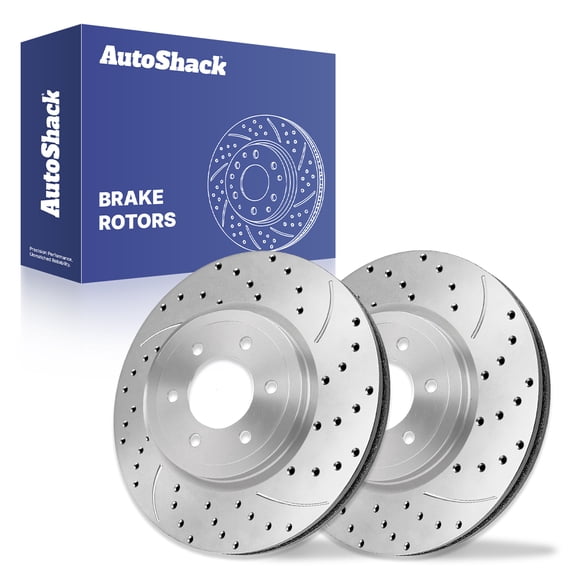 AutoShack Rear Brake Rotors for Ford, F-150 2021-2025, 4WD RWD V6 2.7L 3.0L 3.3L 3.5L V8 5.0L 5.2L - Silver Zinc Coated Drilled & Slotted - SilverShield Pro - 13.78" (350 mm), 6-Lug