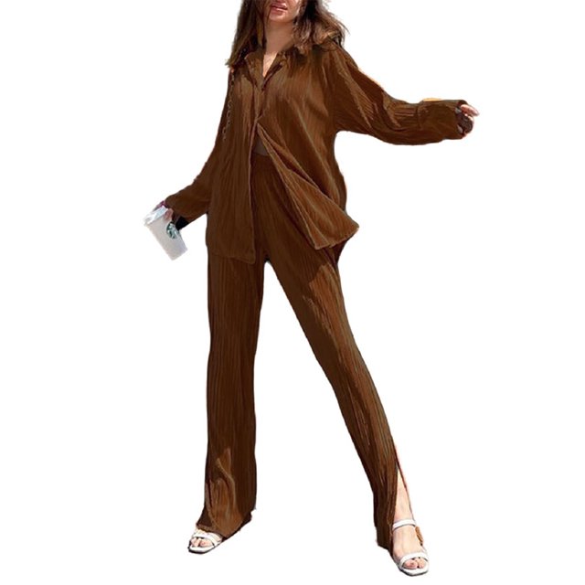 Txlixc Traje de pijama para mujeres, chaqueta de manga larga con solapa + pantalones Txlixc moda