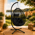 thumbnail image 2 of SYNGAR Foldable Hanging Egg Chair with Stand, HDPE Rattan Wicker Swing Chair with Cushion, Outdoor Egg Chair for Patio Balcony Bedroom, Heavy Duty 350 Lbs Capacity, Black, 2 of 11