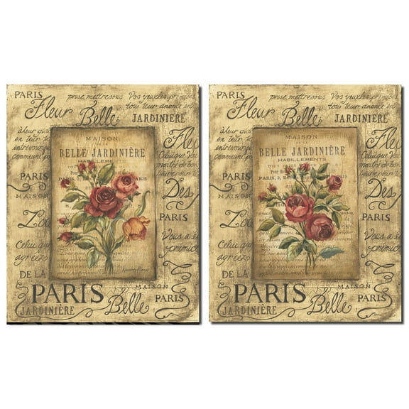 Classic Tan and Red Paris Floral Boquet Adult/Teen Decor; 2 - 8" x 10" Unframed Prints