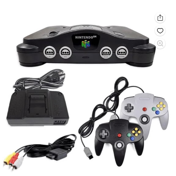 Restored Nintendo 64 N64 Game System with 2 Pack Retrofam N64 Controller Black & Gray (Refurbished)