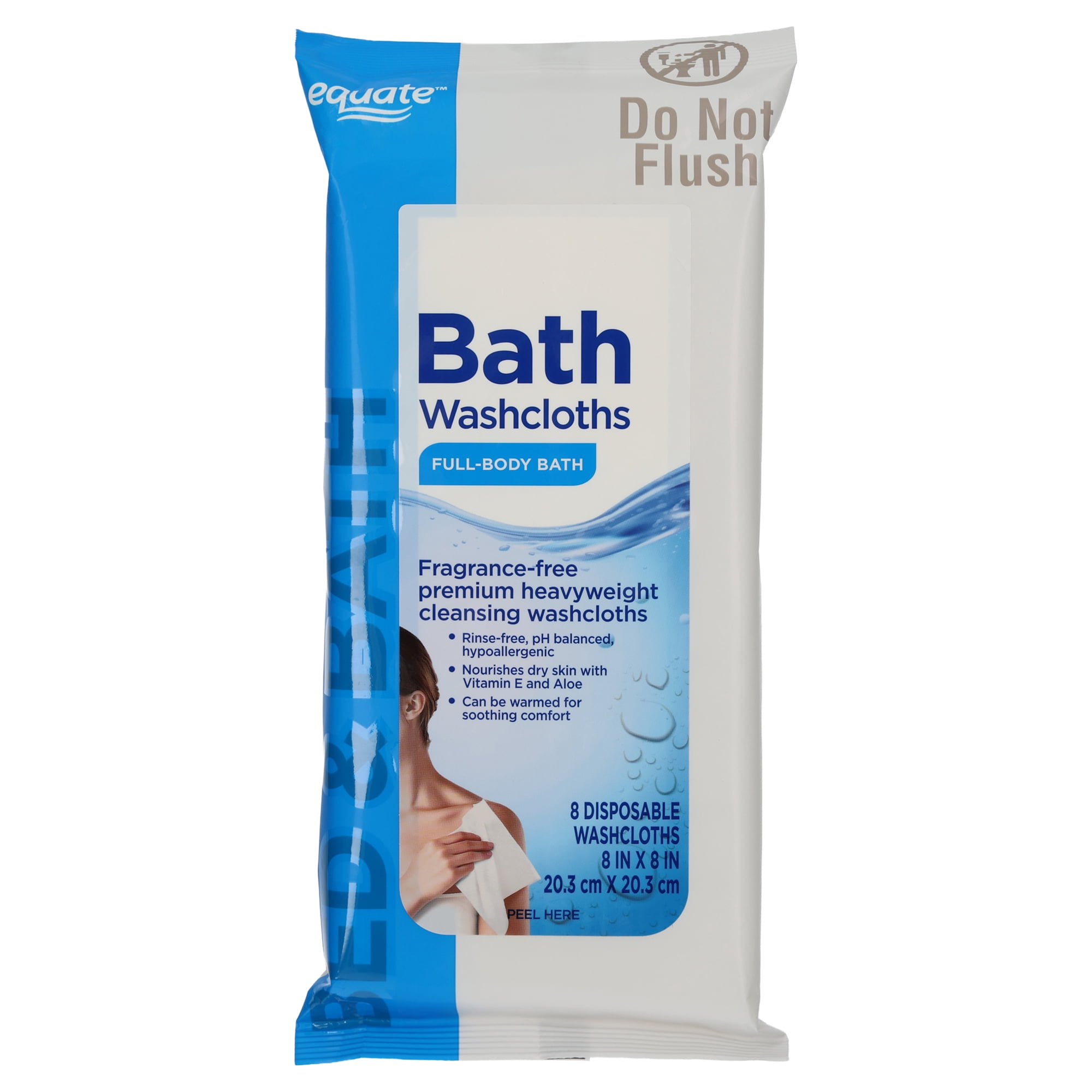 Equate Premium Heavyweight Bath Cleansing Washcloths, Fragrance-Free, 8 Count