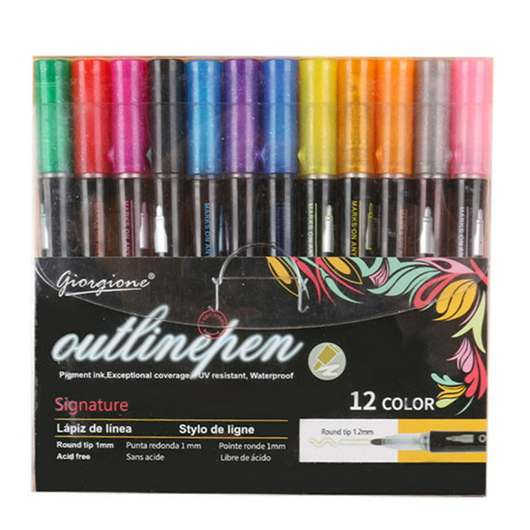 Colorations® Shimmer Outline Markers - 12 Colors Each with Metallic Outlines