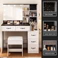 thumbnail image 4 of Vabches Vanity Set with Stool and Light, Glass Top, Modern Makeup Table with 5 Drawers, Black, 4 of 9