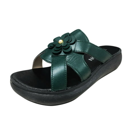 

TAIAOJING Women Slippers Spring Summer Slippers Middle Heel Wedge Heel Non-Slip Soft Bottom Flowers Fashion Shoes Zapatos