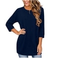 thumbnail image 4 of Neewe Womens Classic Plain Tops 3/4 Sleeve Shirts Round Neck Loose Casual Blouses Long Pullover with Pocket Daily Outfits, 4 of 6