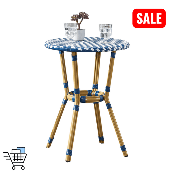 Tcbosik Small Bistro Table, 21.7" Round Table with Metal Frame for Outdoor, Backyard, Patio, Garden, Lawn, Easy Assembly, White   Blue