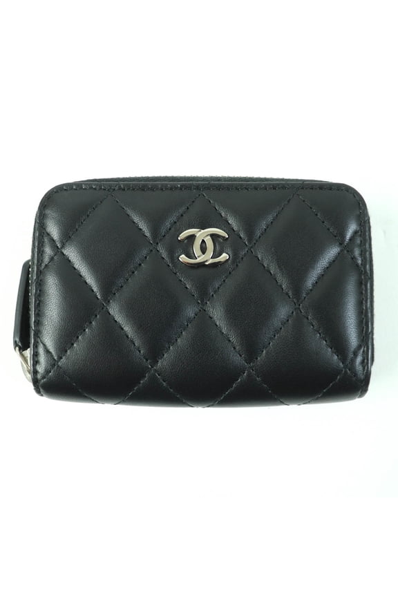 Pre-Owned CHANEL AP0216 Coco Mark Matelasse Classic Lambskin Wallet/Coin Case, Black,...