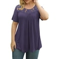 thumbnail image 4 of Qarigey Camiseta de mujer Túnica plisada Top Cuello Manga corta Blusa de encaje de encaje de manga corta Prendas para la parte del cuerpo Púrpura claro METRO Qarigey AP003108-12, 4 of 5