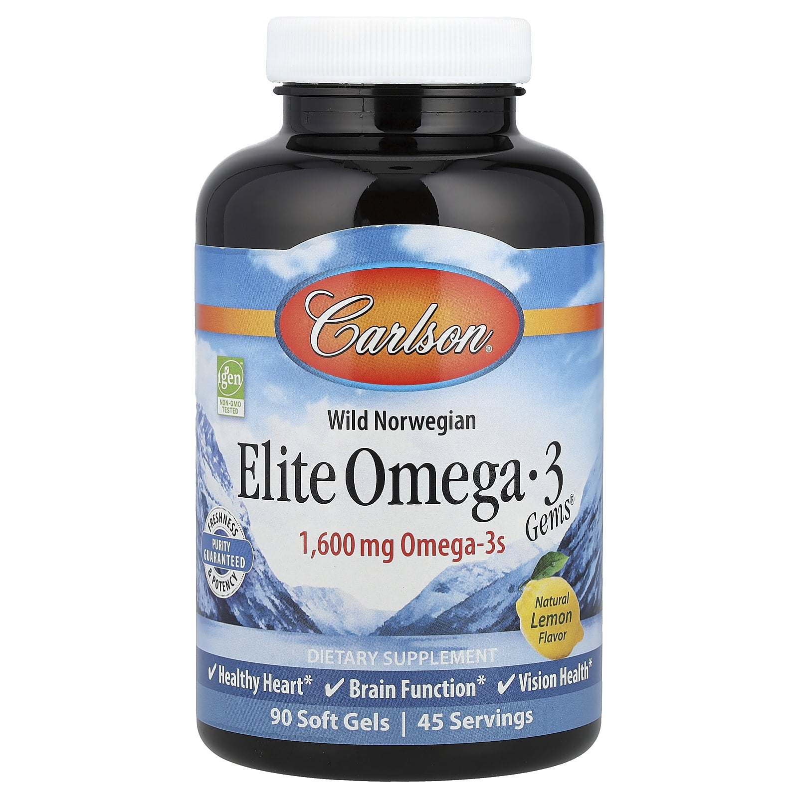 Carlson Wild Caught Elite Omega-3 Gems Softgels, 1600 Mg, Lemon, 90 + 30 Ct