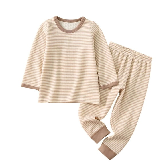 XAOFW Boys Outfits Toddler Girls Long Sleeve Striped Prints Tops T Shirt Pants Kids Thermal Underwear O-Neck Stylish Casual Holiday Vacation Clothing Sets