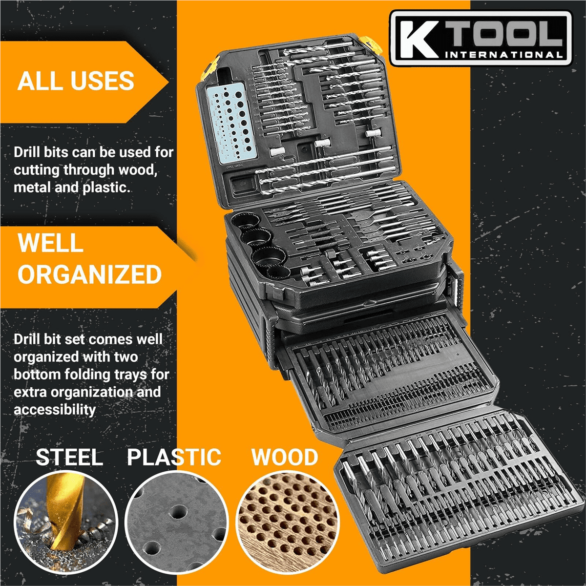 K Tool International 10330 Drill Bit and Accessory Set 326 Piece with Case