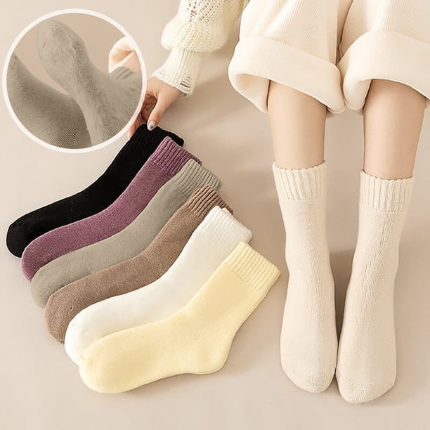 Calcetines térmicos de invierno para mujer - forro polar acrílico, de longitud media, calcetines térmicos y cálidos para el suelo, que absorben la humedad y son un tejido duradero