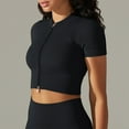 thumbnail image 4 of OSOLU Women Seamless Knit Solid Color Ribbed Yoga Tops With Zipper Short Sleeve Shirt Lovely Dailywear, 4 of 6