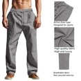 thumbnail image 4 of YUGYXL Men's Cotton Linen Drawstring Pants Casual Stretch Waist Wide Leg Pants with Pockets Outdoor Straight Pants Dark Gray XXL, 4 of 9