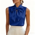 thumbnail image 6 of VBVC Women's Sleeveless Bow Tie Neck Satin Blouse, Ladies' Elegant Keyhole Dressy Tank Top, Solid Color Work Office Formal Shirt For Women,Blue,S-2XL, 6 of 9