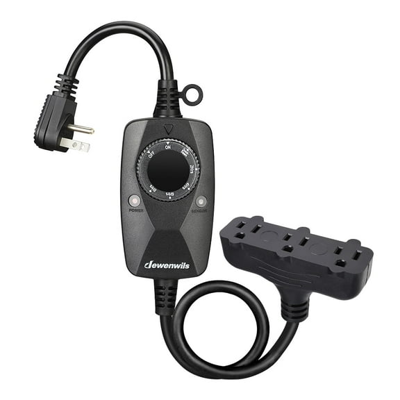 DEWENWILS Outdoor Light Timer for 3 Outlets with 1.6FT Extension Cord, Photocell Outdoor Mechanical Timer for Holiday Decorations, Landscape Lights, String Lights, UL Listed