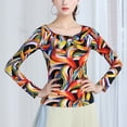 thumbnail image 4 of Long Sleeve Boat Neck Multi-Color Printed Women Tops Sport Shirt For Yoga Fitness Running Dance T Shirt, 4 of 4