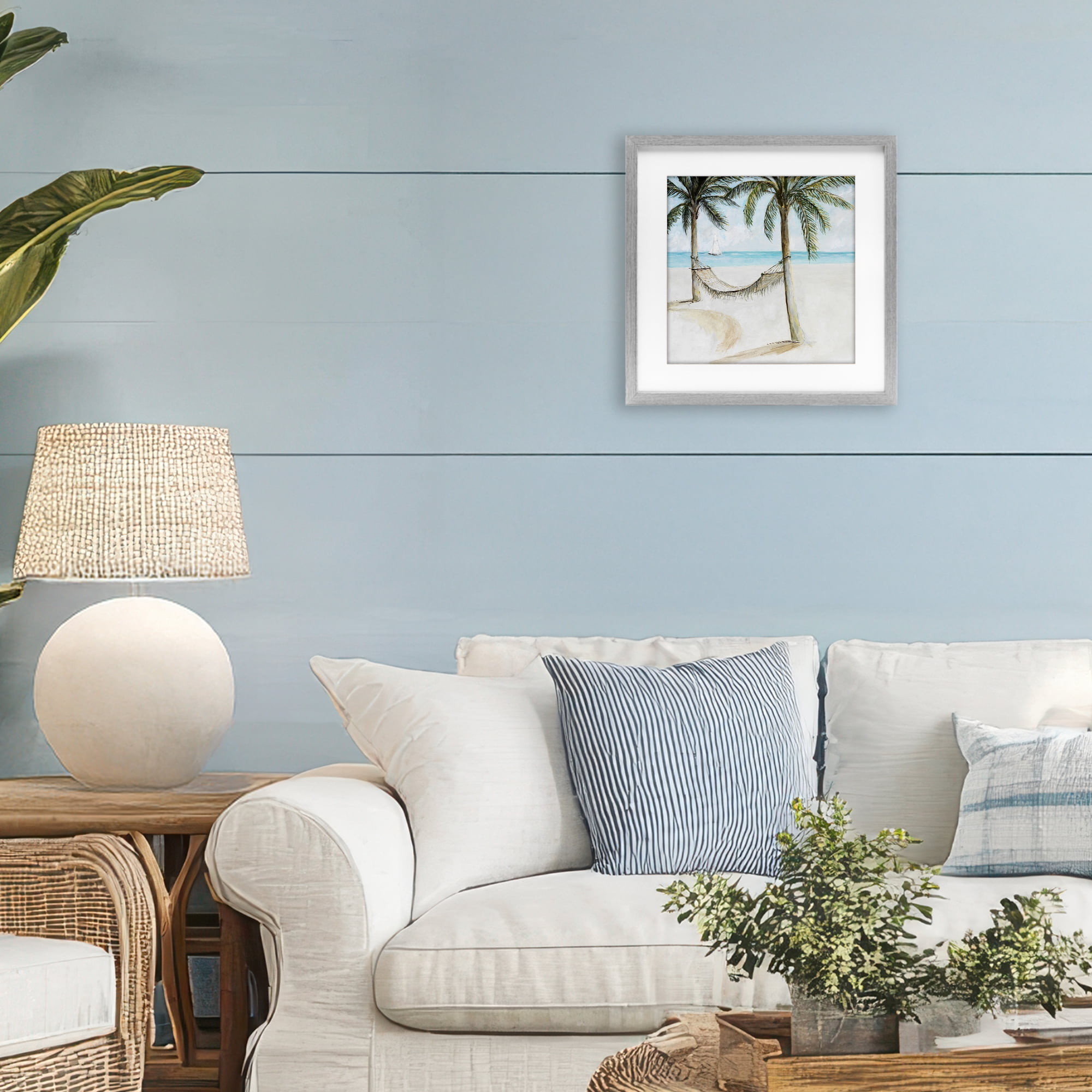 Stupell Industries Beach Hammock Coastal Scene Gray Framed Print Under Glass, design by Lorenzo Collective