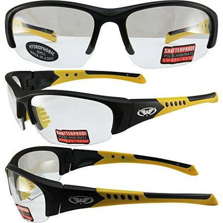 Global Vision Bold Safety Sunglasses Black and Yellow Frames Clear Hydrophobic Lenses ANSI Z87.1