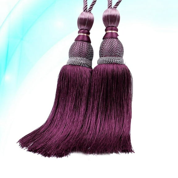 HONITANO 2Pcs Tassel Hanging Dark Purple Ball Curtain Accessories for Living Room Decorative Curtain Tiebacks Polyester