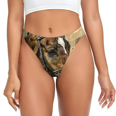 Rateoe Musical Horse Vintage Collage Pattern Seamless Women Underwear Thongs No Show Ladies Thong No Line Breathable Comfortable Panties Undies for Women-4X-Large