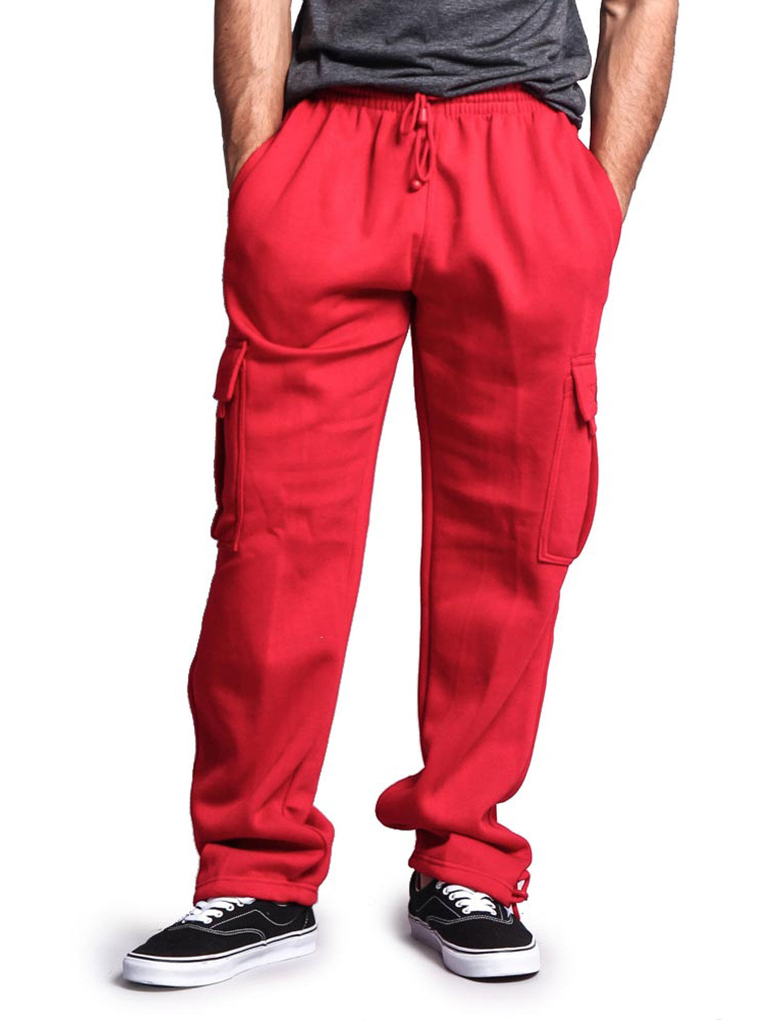 G-Style USA Men's Solid Fleece Cargo Pants DFP2 - RED - Large - Walmart.com