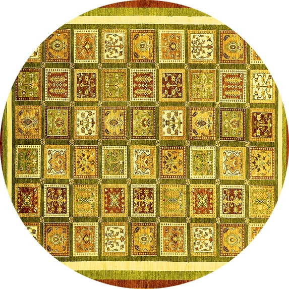 Ahgly Company Indoor Round Abstract Yellow Modern Area Rugs, 8' Round