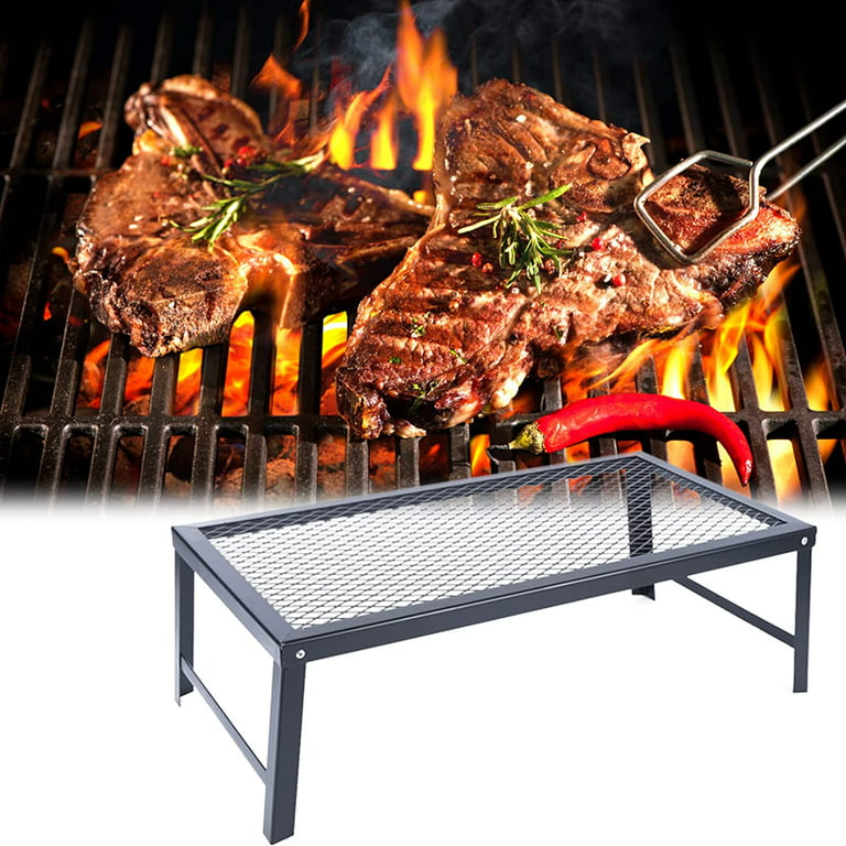 Miumaeov Foldable Grill, Folding BBQ Grill Rack Campfire Fire Pit Cooking  Grate Rack Griddle Plate, Barbecue Net Table Wrought Iron